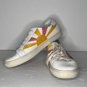 Soludos Good Vibes Rainbow & Sunshine Embroidered Leather Shoes Sneakers Size 10